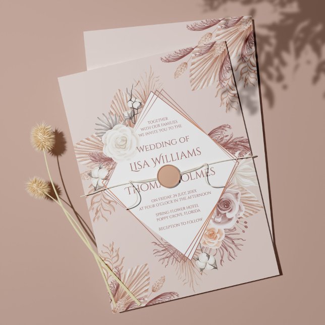 Invitación de boda Boho Blush con hierba de Pampas (Subido por el creador)
