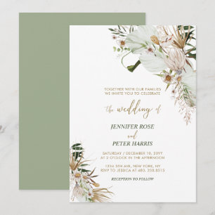 Invitación de Boda Boho Botánico Otoño Verde y Dor