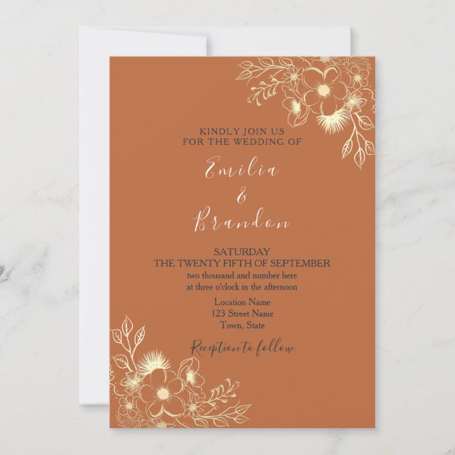 Invitación de boda Boho Burnt Orange (Anverso)