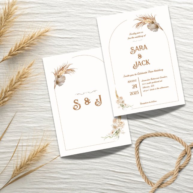 Invitación de boda Boho Chic con hierba de Pampas (Subido por el creador)