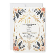 Invitación de Boda Boho Chic Dorada y Floral