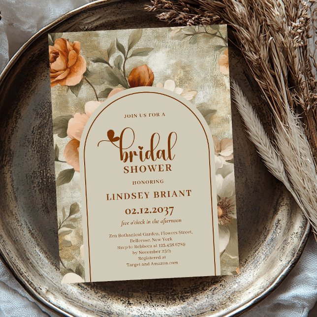 Invitación de boda boho chic rust terracota (Boho Chic Rust Terracotta Bridal Shower Invitation)