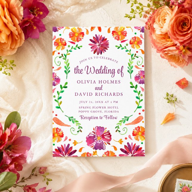Invitación de boda boho colorida fiesta floral mex (Boho Colorful Mexican Floral Fiesta Wedding Invite)