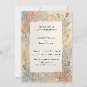 Invitación de boda boho con cardo escocés