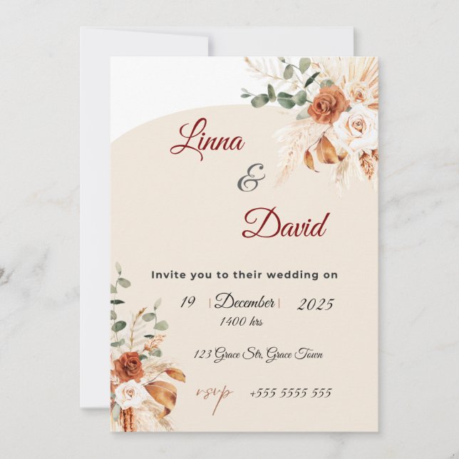 Invitación de boda boho con flores silvestres (Anverso)