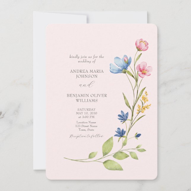 Invitación de Boda Boho con Flores Silvestres y Có (Anverso)