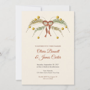 Invitación de boda boho con helecho y botones de B