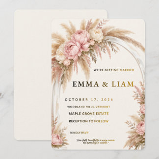 Invitación de boda boho con hierba de Pampas edita