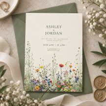 Invitación de boda Boho Cream Wildflower