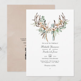 Invitación de boda boho de algodón y eucalipto