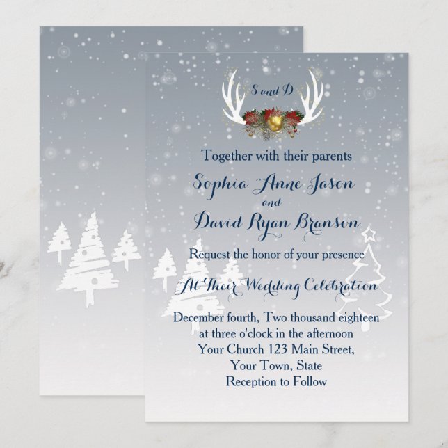 Invitación de boda boho de astas de invierno (Anverso / Reverso)