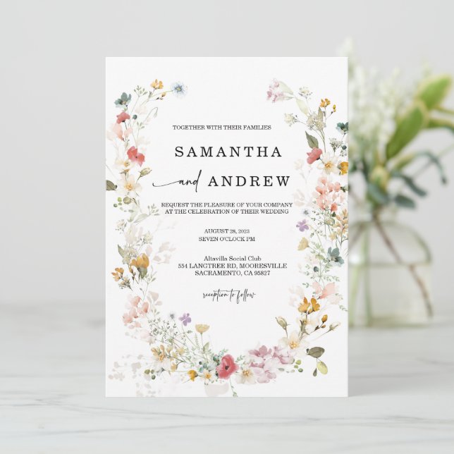 Invitación de boda boho de flor silvestre (Anverso de pie)