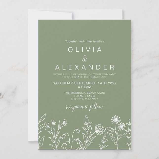 Invitación de boda boho de flores silvestres en ve (Anverso)
