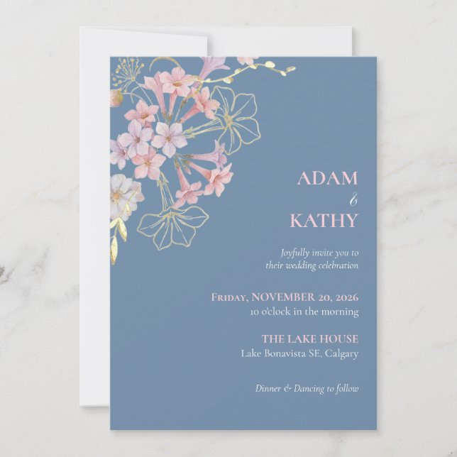 Invitación de boda boho de formas de bandeja rosa  (Anverso)