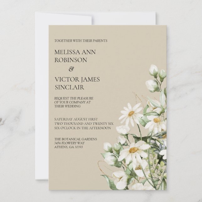 Invitación de boda boho de margarita silvestre (Anverso)