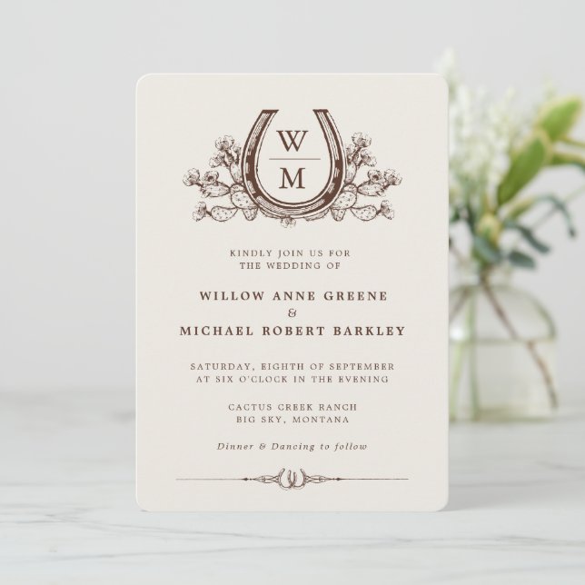 Invitación de boda boho de país occidental de cact (Anverso de pie)