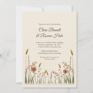 Invitación de boda boho de pastos dorados del prad