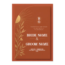 Invitación de boda boho de terracota al sol