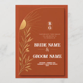 Invitación de boda boho de terracota al sol