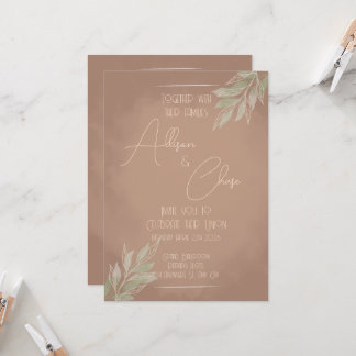 Invitación de boda boho de terracota con minimalis