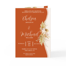 Invitación de boda boho de terracota con pampas de
