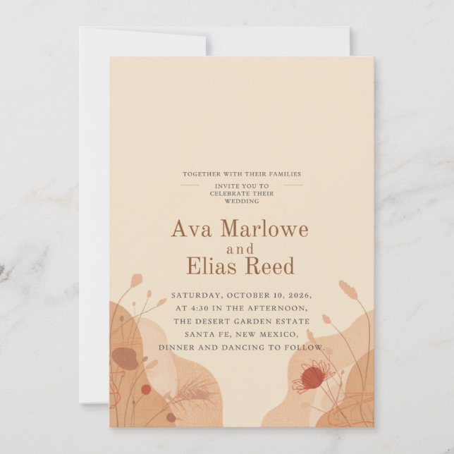 Invitación de boda boho de verano | Terracota Pamp (Anverso)