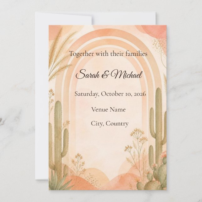 Invitación de boda boho desierto Cactus (Anverso)