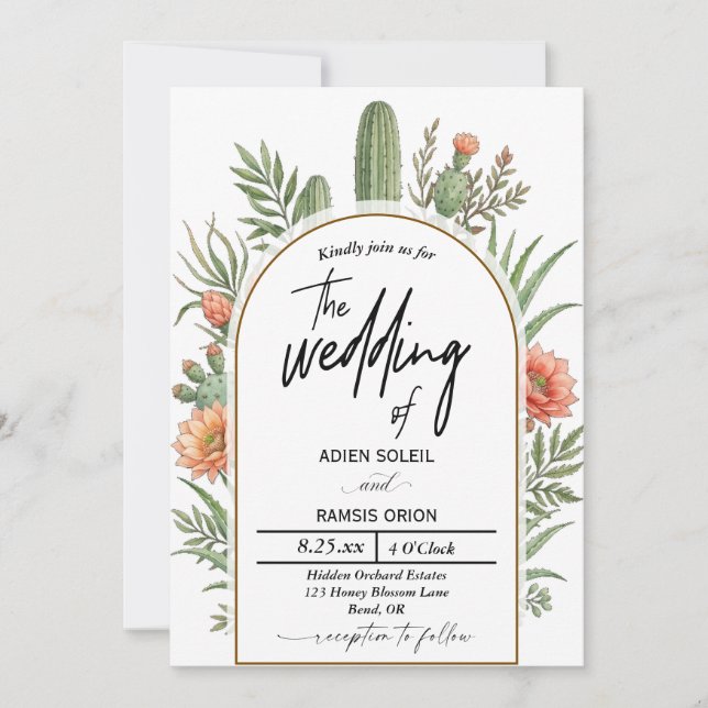 Invitación de Boda Boho Desierto Cactus (Anverso)