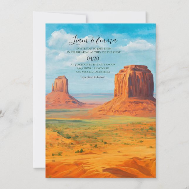 Invitación de boda boho desierto Monumento Valle A (Anverso)