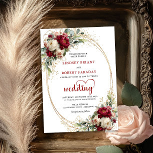 Invitación de boda boho dorada floral con rubor de