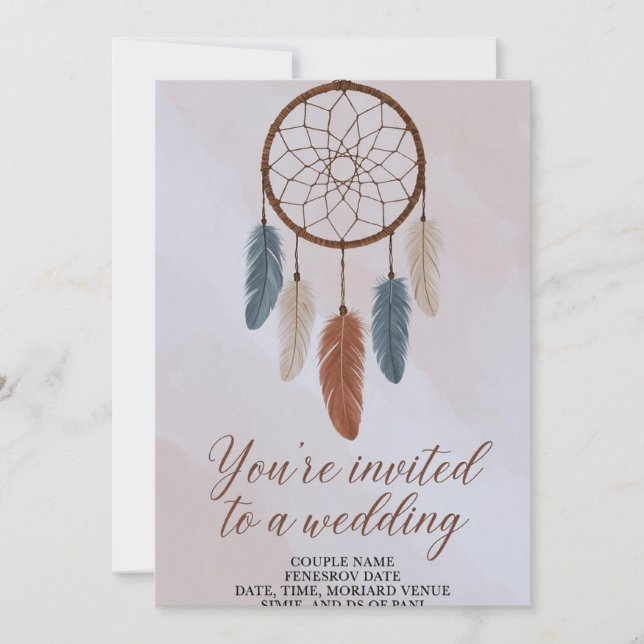 Invitación de Boda Boho Dreamcatcher | Bohe Rústic (Anverso)