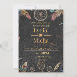 Invitación de boda Boho Dreamcatcher | Oscuro Rúst