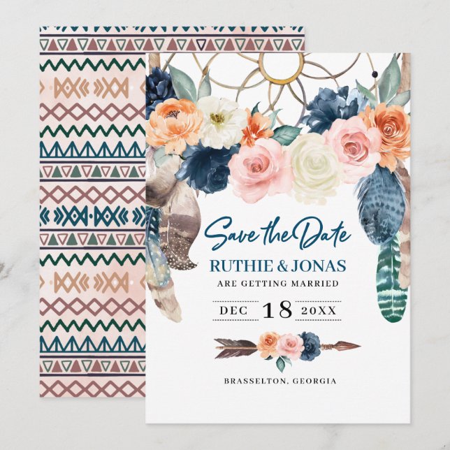 Invitación de boda Boho Dreamcatcher Save The Date (Anverso / Reverso)