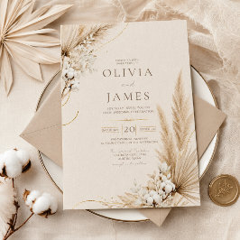 Invitación de boda boho Elegancia Pampas Neutrales