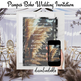 Invitación de boda boho elegante con hierba de Pam