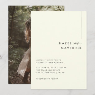 Invitación de boda boho elegante en marfil con fot