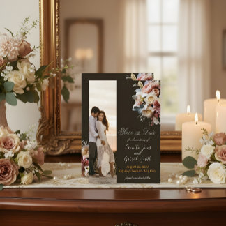 Invitación de boda boho elegante oscura | Flor de