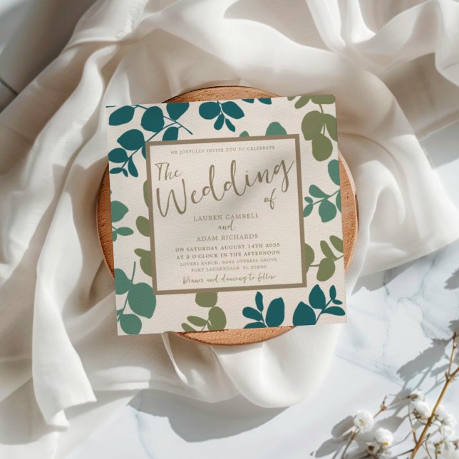 Invitación de boda boho eucalipto verde y dorado (Subido por el creador)