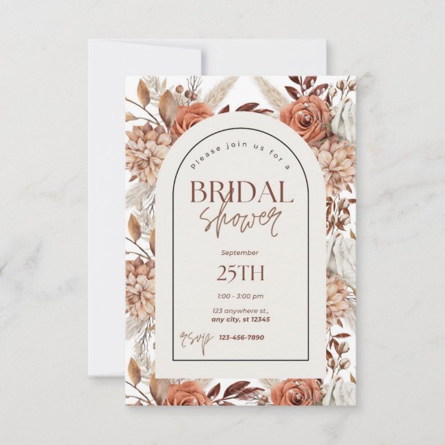 Invitación de boda boho floral acuarela (Anverso)