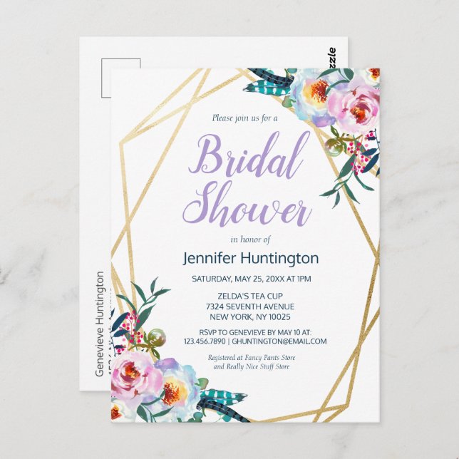 Invitación de boda boho floral acuarela (Anverso / Reverso)