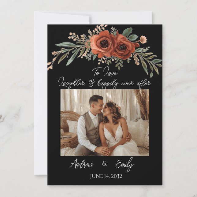 Invitación de boda boho floral de terracota temper (Anverso)