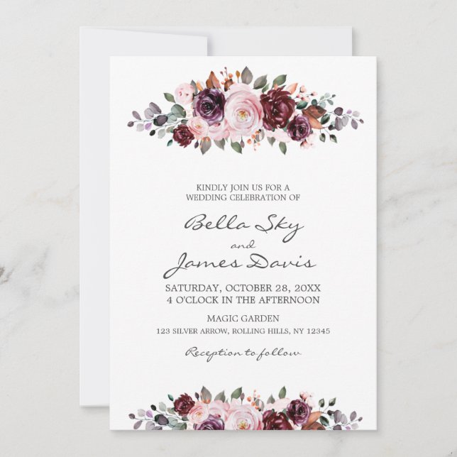 Invitación de boda boho floral elegante de acuarel (Anverso)