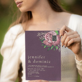 Invitación de boda boho floral púrpura