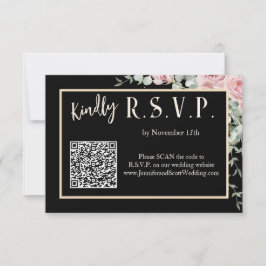 Invitación de boda boho floral rosa y negro RSVP