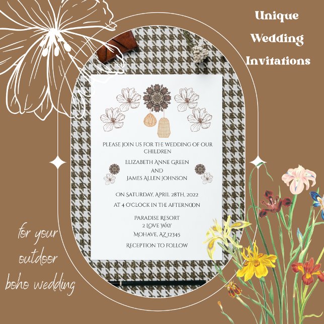 Invitación de boda boho floral rústica minimalista (Subido por el creador)