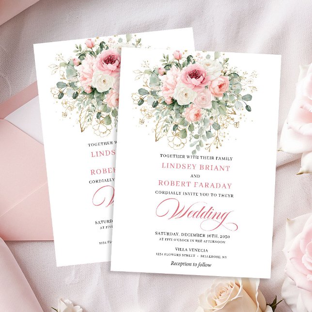 Invitación de boda boho floral sonrosada caprichos (Whimsical Blush Floral Boho Wedding Invitation)