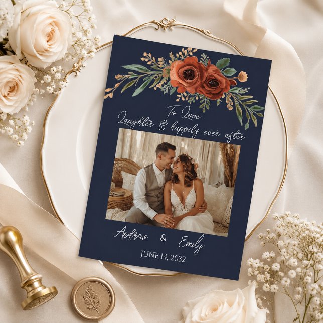 Invitación de boda boho floral terracota marina (Subido por el creador)