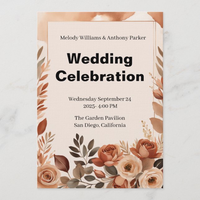 Invitación de Boda Boho | Hierba de Pampas Terraco (Anverso)
