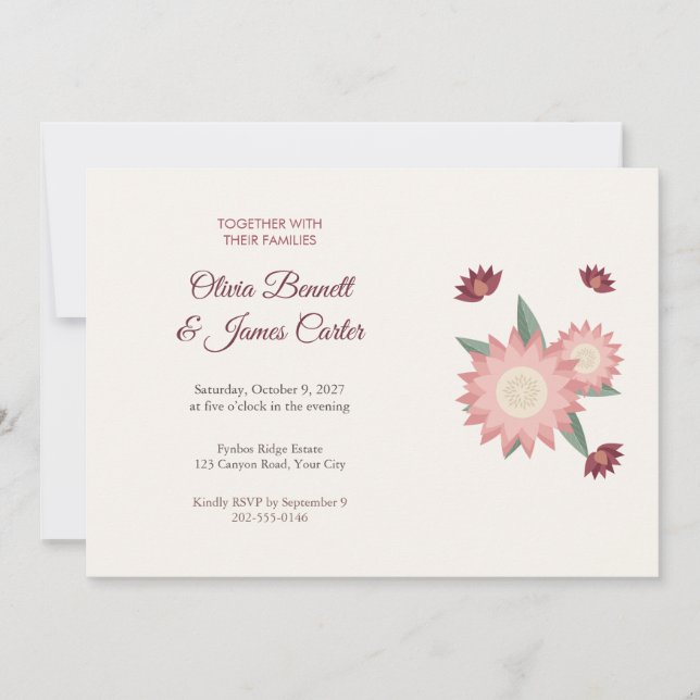 Invitación de boda boho King Protea (Anverso)