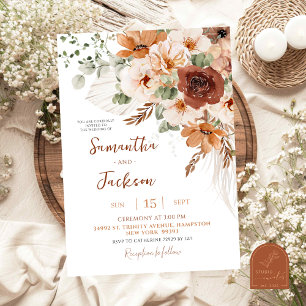 Invitación de boda boho marfil de otoño